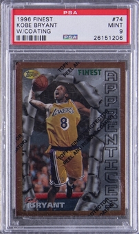 1996-97 Topps Finest #74 Kobe Bryant Rookie Card With Coating - PSA MINT 9
